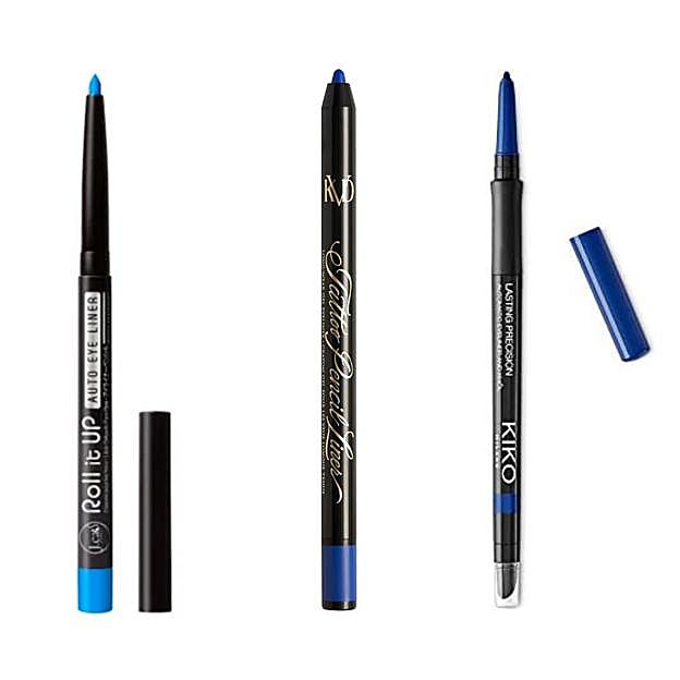 Roll It Up Auto Eyeliner de J. Cat (3,99 euros), Tattoo Pencil Liner de KVD Beauty (22,99 euros) y Lasting Precision Automatic Eyeliner de Kiko (7,19 euros).