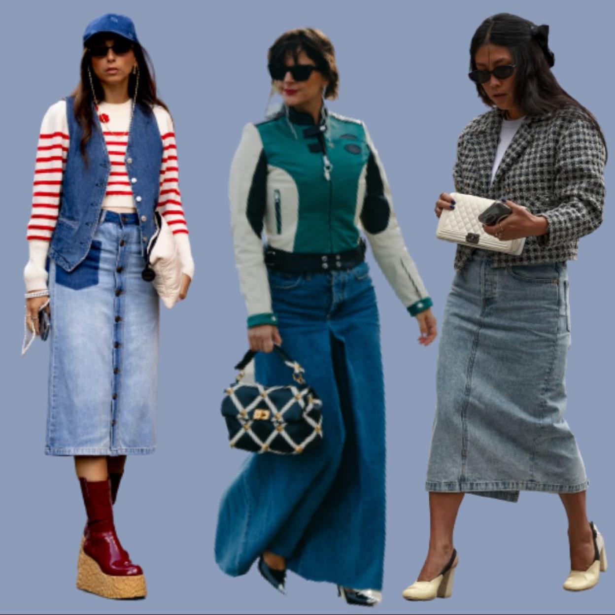 Looks de street style con falda vaquera.