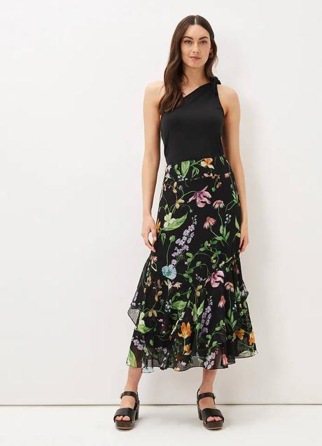 Imagen - Falda midi vaporosa con floral print y volantes
