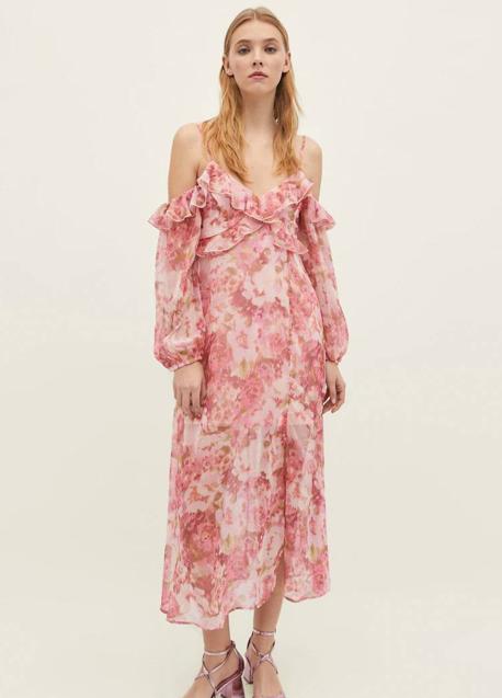 Imagen - Vestido midi en floral print con volantes y mangas abullonadas