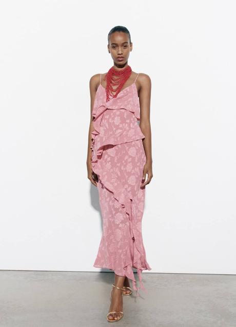 Imagen - Vestido midi de volantes rosa