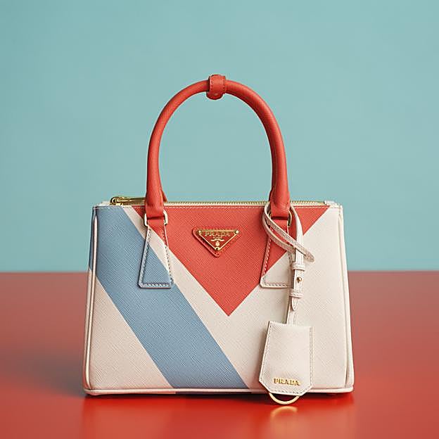 Bolso Prada Galliera The Glass Age en rojo, azul y blanco.