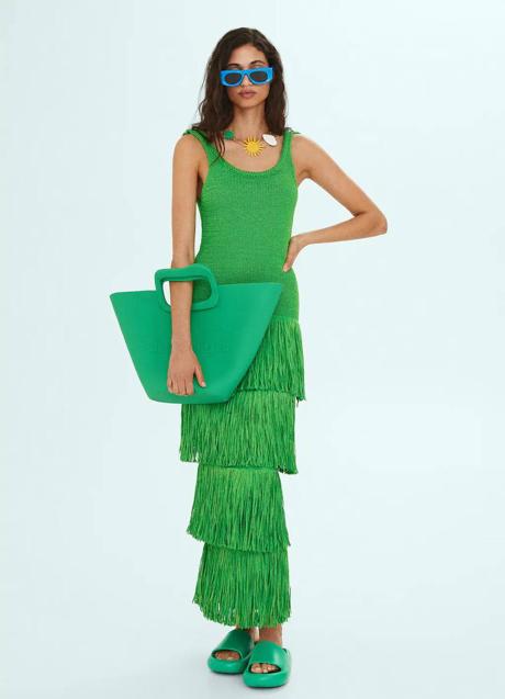 Imagen - Vestido de punto con flecos en verde