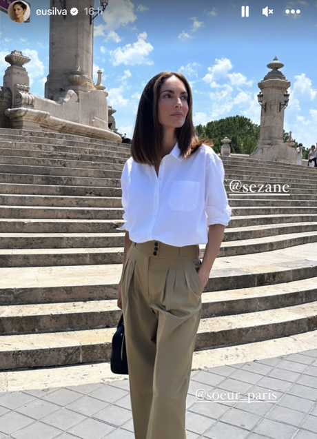 Imagen - Eugenia Silva con camisa blanca y pantalones de tiro alto. Foto: @eusilva.