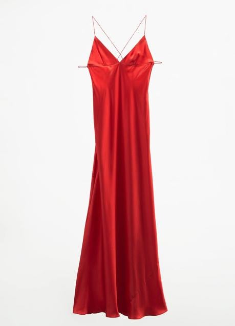 Imagen - Vestido rojo largo en tejido satinado