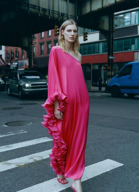 Imagen - Vestido asimétrico fucsia con volantes