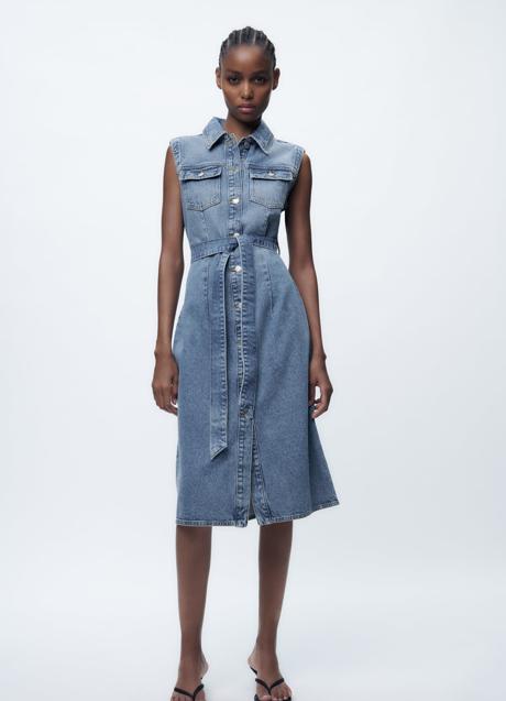 Imagen - Vestido camisero con lazada en denim de Zara. Foto: Zara.