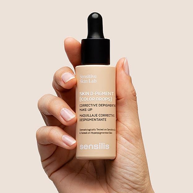 Maquillaje correctivo despigmentante Skin D-Pigment Color Drops de Sensilis.