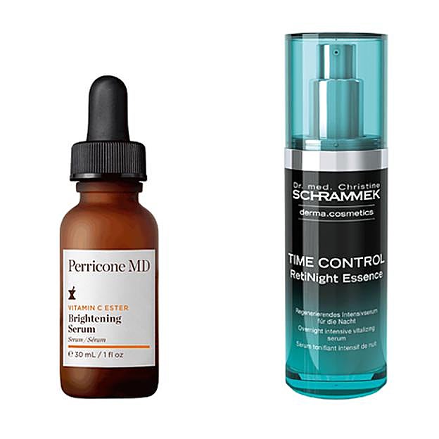 Sérum Vitamin C Ester Brightening de Perricone MD. Time Control RetiNight Essence de Dra. Schrammek.