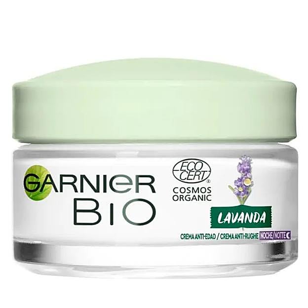 BIO Crema Antiedad Noche Regeneradora con Aceite Esencial Lavanda y Argán Ecológicos y Vitamina E de Garnier.