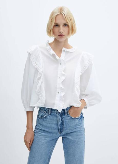 Imagen - Blusa romántica color blanco con puntilla
