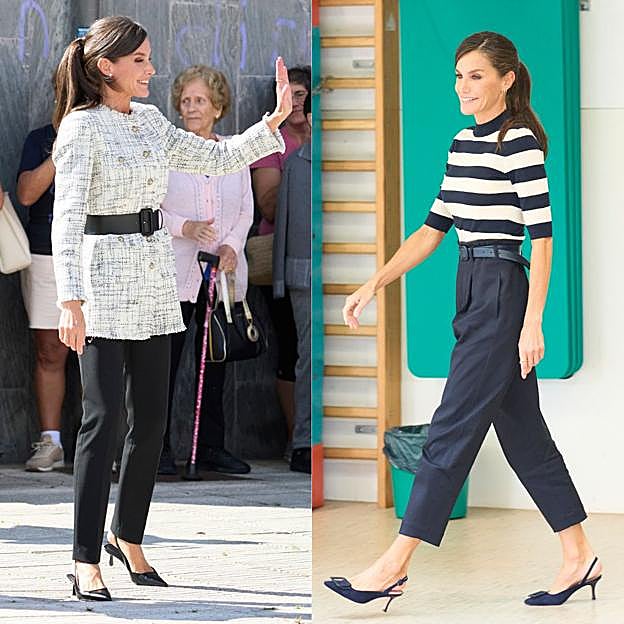 La reina Letizia con los zapatos de tacón bajo.