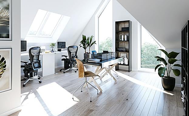 En este espacio multitarea las nuevas ventanas VELUX garantizan una luz óptima.
