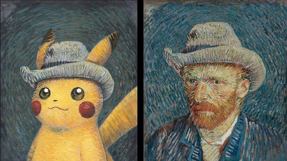 Pikachu inspirado en 'Autorretrato con sombrero de fieltro gris', Naoyo Kimura (1960), The Pokémon Company International, ©2023 Pokémon / Nintendo / Creatures / GAME FREAK. Vincent van Gogh, 'Autorretrato con sombrero de fieltro gris', 1887, Museo Van Gogh de Ámsterdam (Fundación Vincent van Gogh).