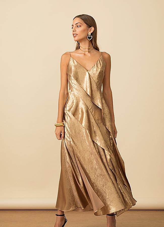 Imagen - Vestido dorado con volantes y tirantes de Acler (precio original, 380 euros). Foto: Borow.
