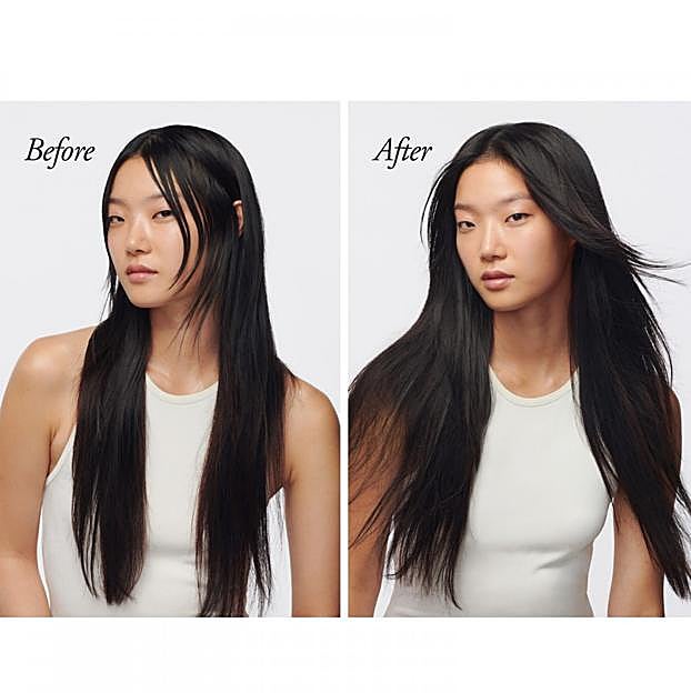 El antes y el después de usar la bruma de Oribe.