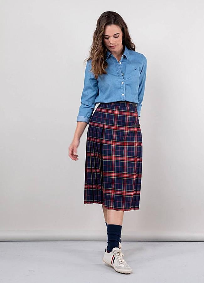 Imagen - Falda de cuadros midi con trabillas
