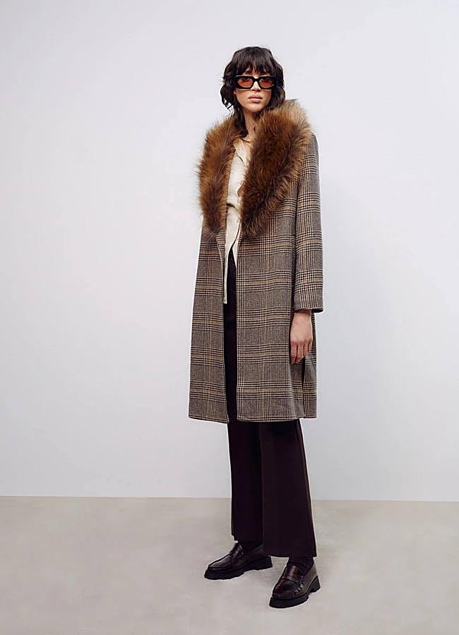 Imagen - Abrigo con cuello de pelo estampado a cuadros