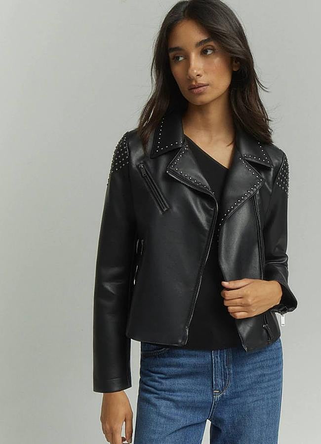 Imagen - Biker efecto piel negra con tachuelas