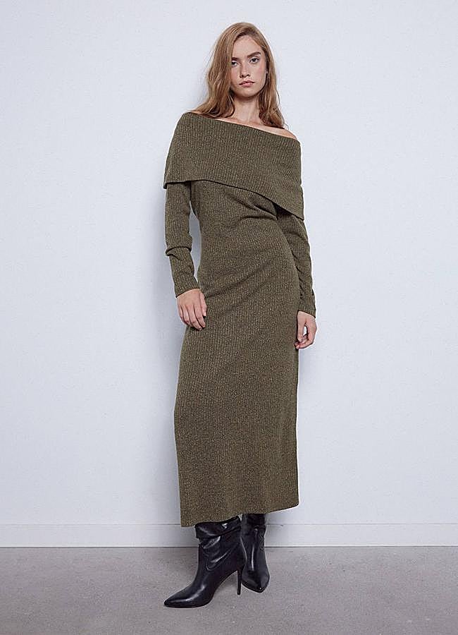 Imagen - Vestido de punto largo con escote bardot