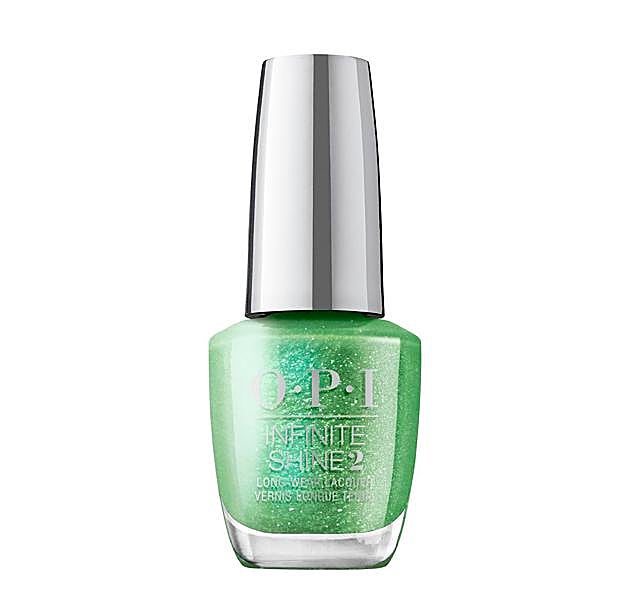 Esmalte de uñas con purpurina verde de OPI.