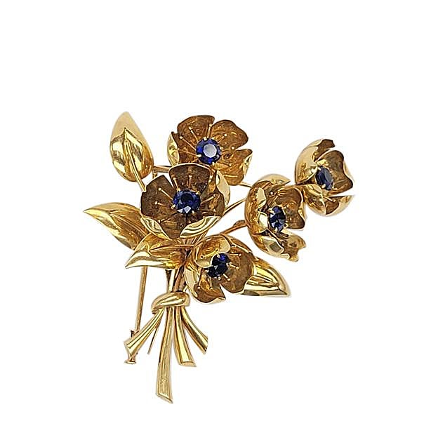 Broche de oro y zafiros.