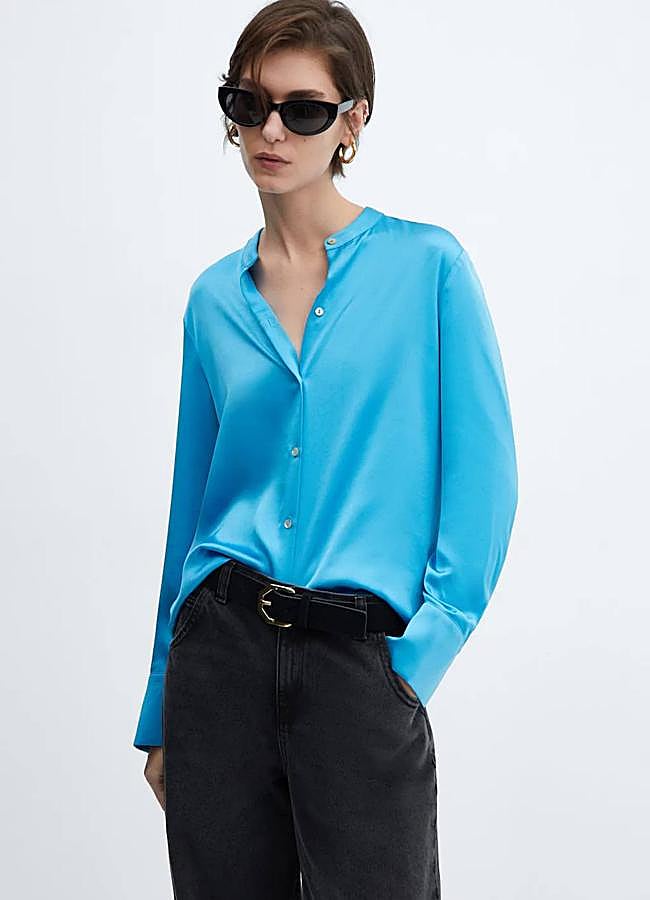 Imagen - Camisa de satén color turquesa