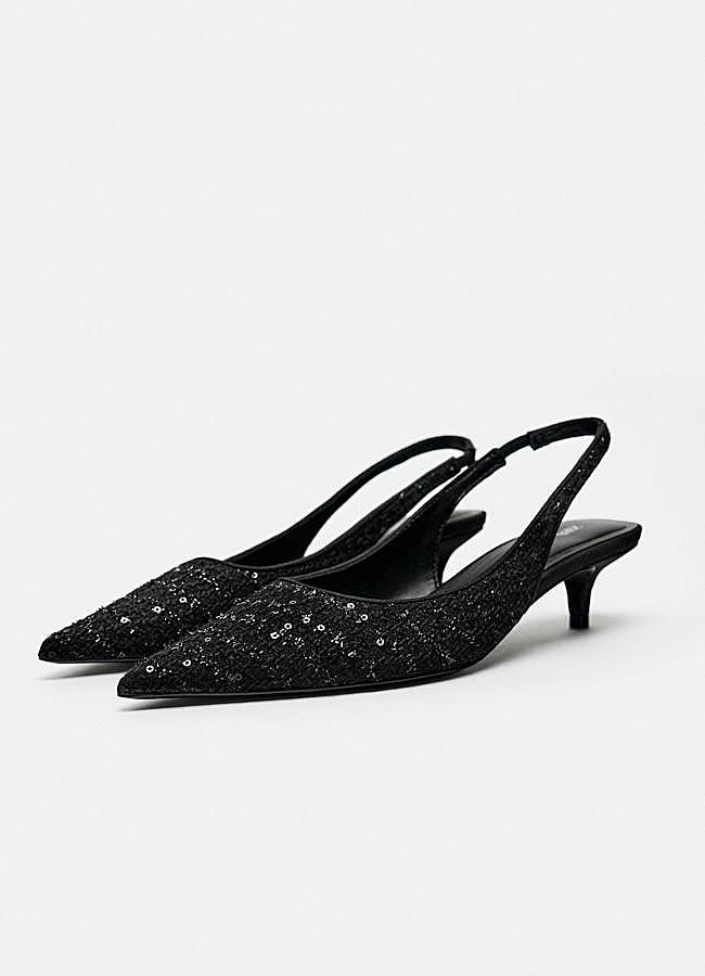 Imagen - Zapatos kitten heel en tweed negro