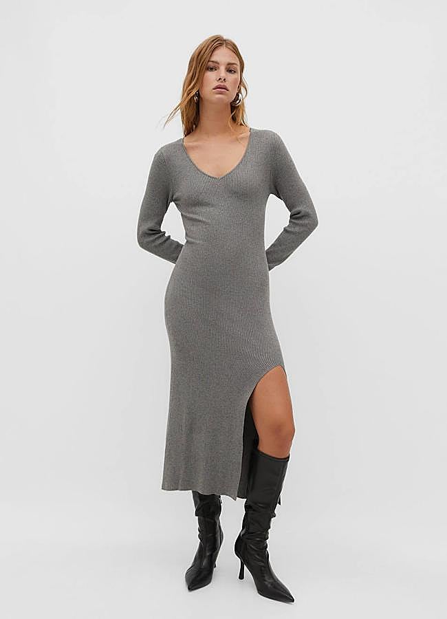 Imagen - Vestido de punto canalé con abertura