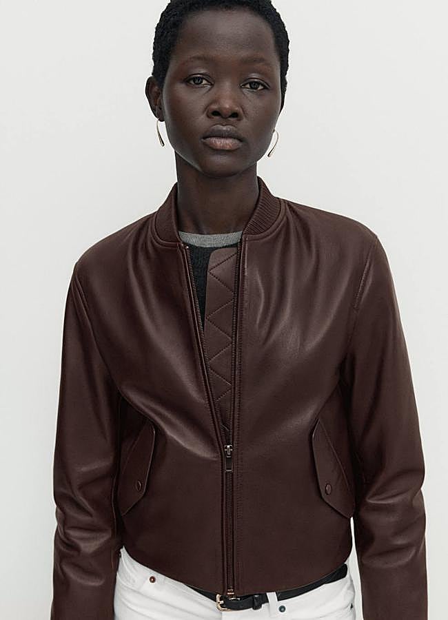 Imagen - Chaqueta bomber de piel color marrón