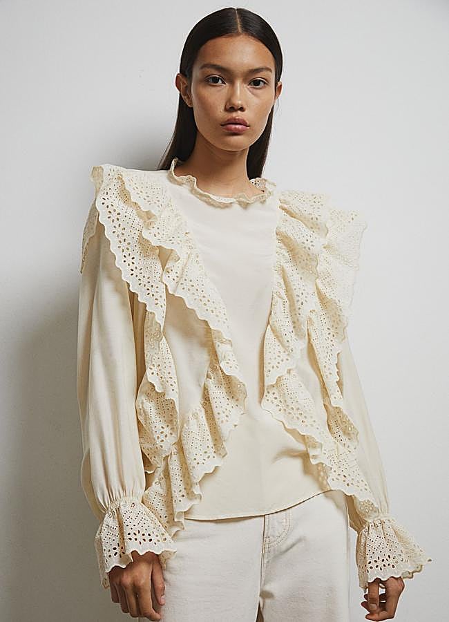 Imagen - Blusa con volantes en color crudo de H&M