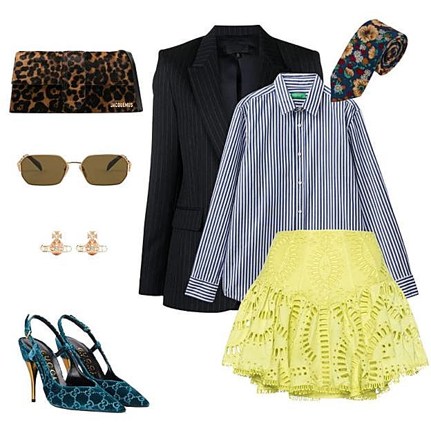 Corbata, americana de abuelo y colores vivos.