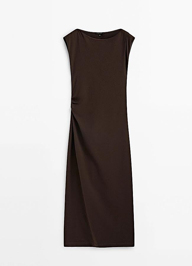 Imagen - Vestido midi con frunce lateral de Massimo Dutti.