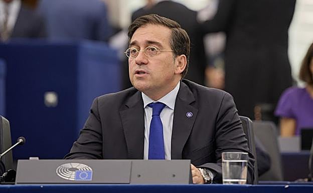 José Manuel Albares, en una de sus intervenciones en el Parlamento europeo. 