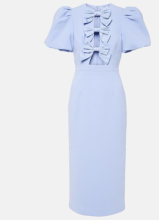 Imagen - Vestido midi en color azul con lazos en la parte delantera de Rebecca Vallance.
