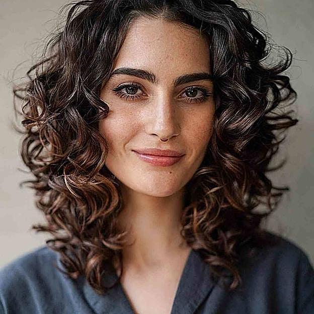 Corte de pelo shaggy rizado sin flequillo