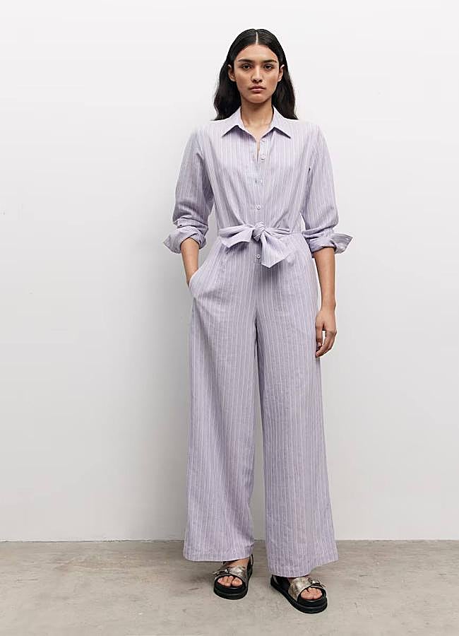 Imagen - Mono largo camisero con estampado de rayas