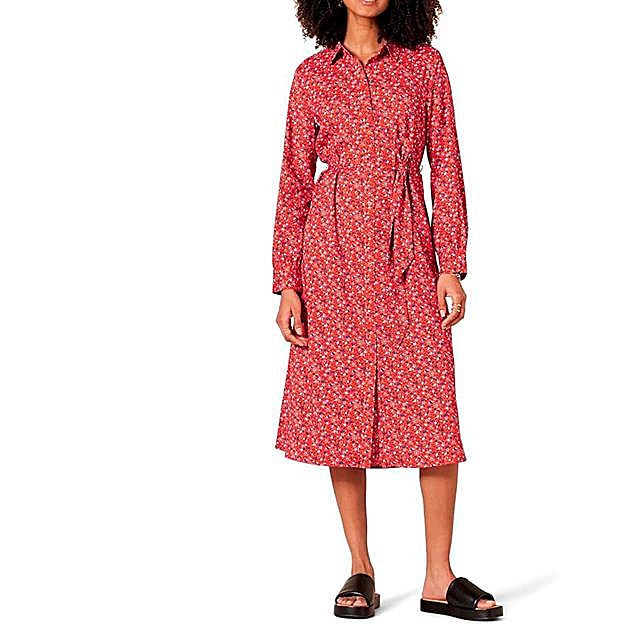 Vestido camisero de corte midi de Amazon Essentials.