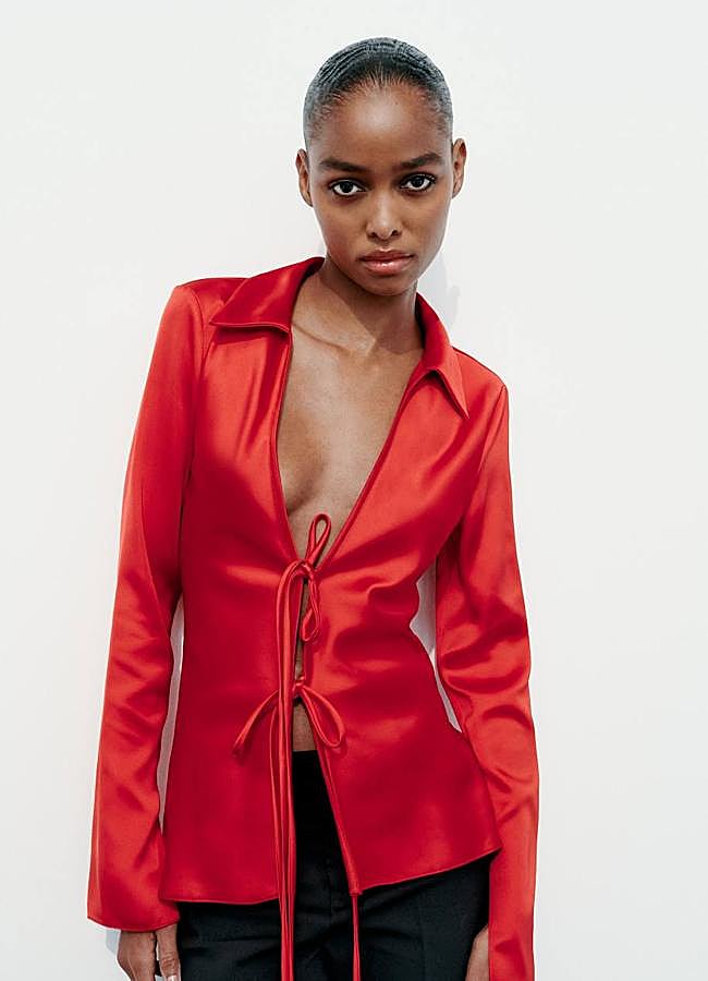 Imagen - Blusa con lazos en tejido de satén