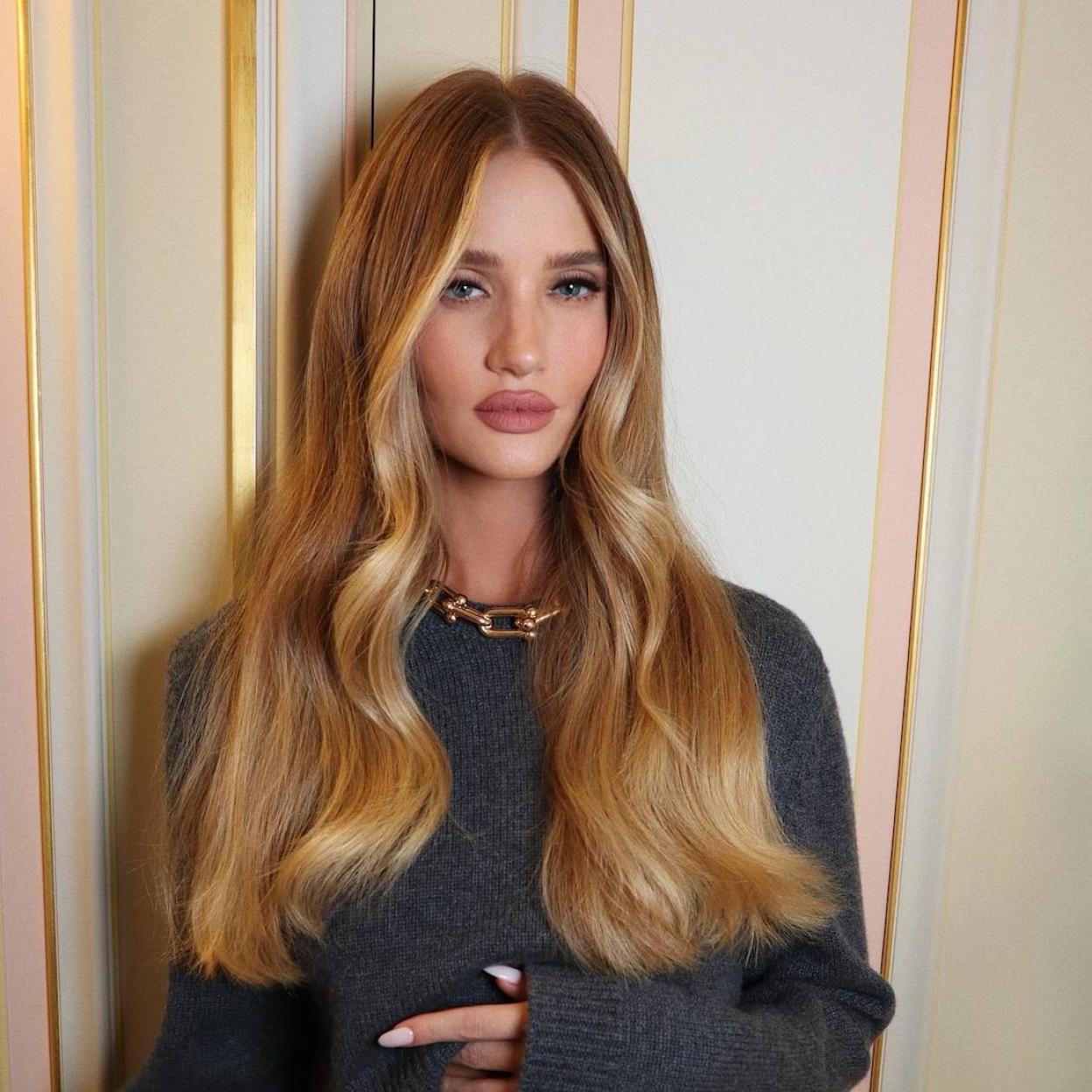 Rosie Huntington-Whiteley con melena brillante, suave y saludable