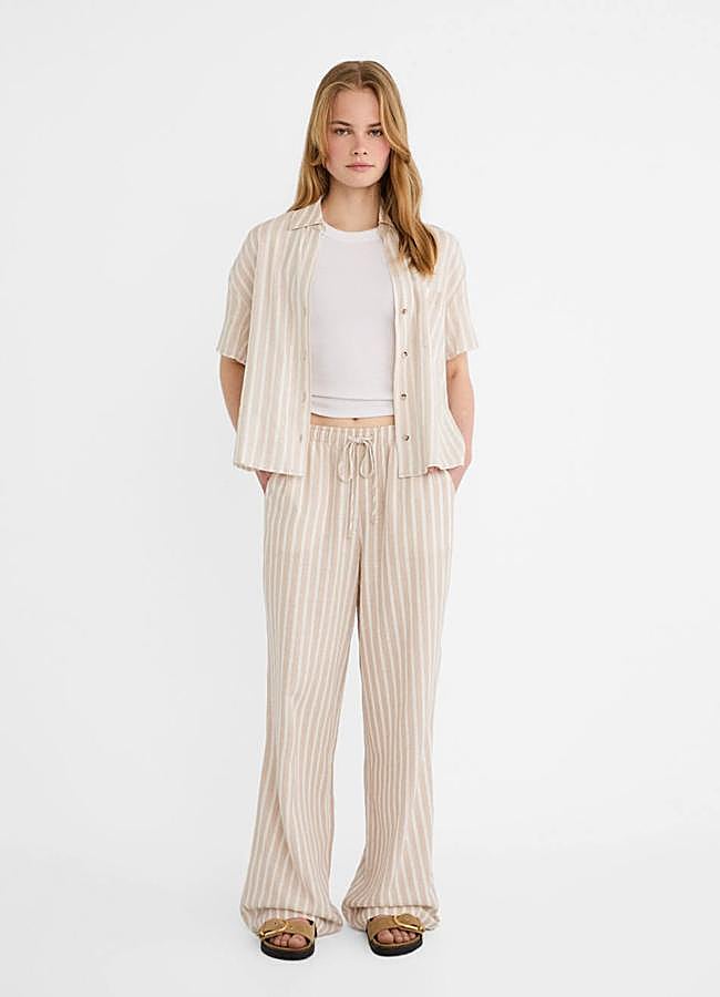 Imagen - Pantalones de rayas en tejido fluido de lino
