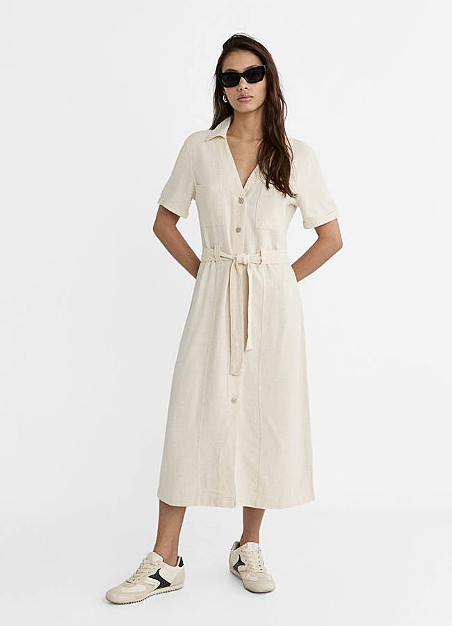DreiMaster Vestido Camisero Para Mujer, Blanco Lana