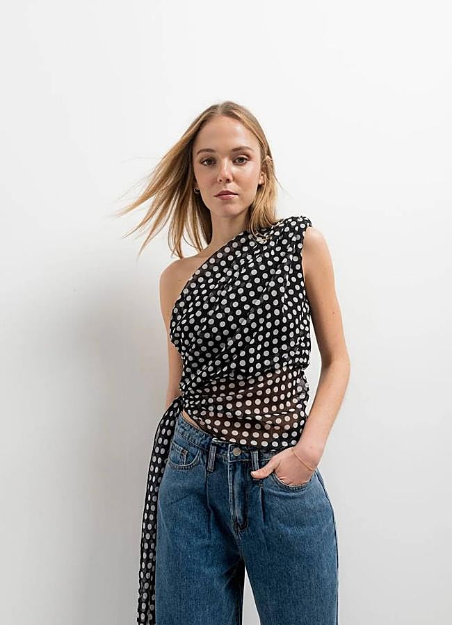 Imagen - Top con un hombro en estampado de lunares