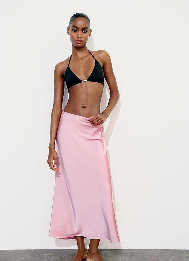 Imagen - Falda midi satinada en rosa