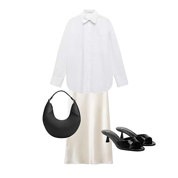 Look con falda blanca y prendas de Mango