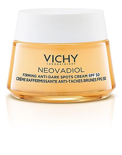 Imagen principal - En la foto de arriba, Neovadiol de Vichy, a la izquierda, Infinite Bronze Compact de Lancaster y a la derecha, Skin Glow Fundation de Shiseido.