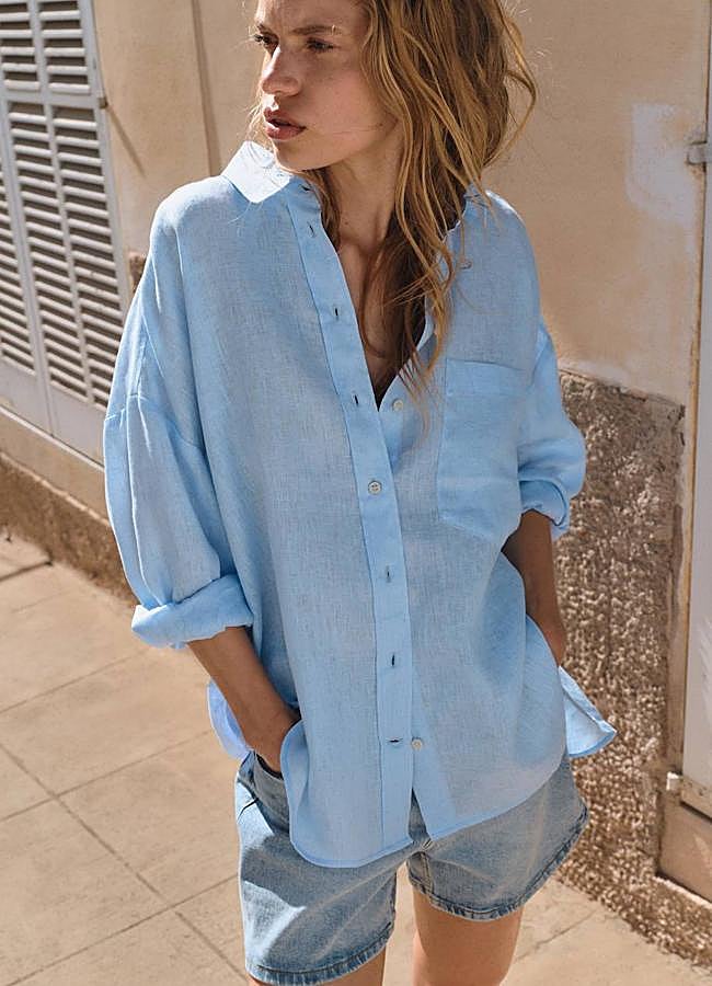 Imagen - Camisa de lino en azul bebé: