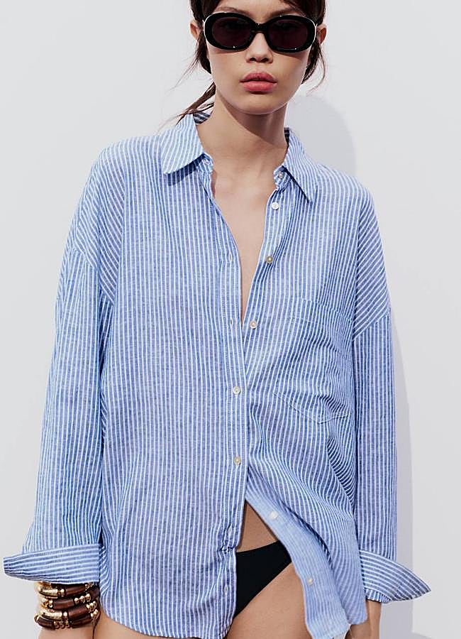 Imagen - Camisa de lino oversize con estampado de rayas