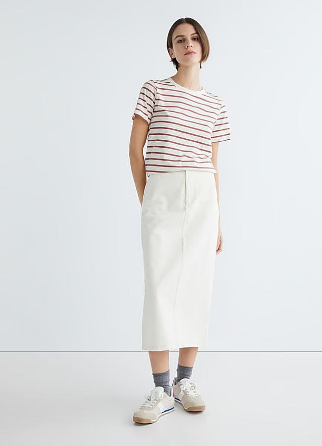 Imagen - Falda midi en denim en color blanco de Hipercor.