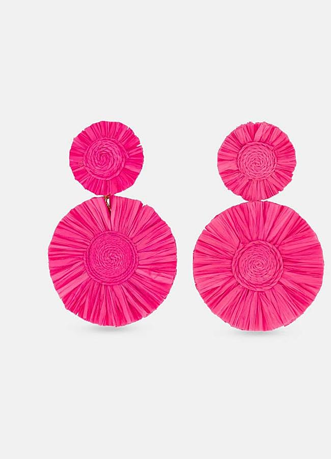 Imagen - Pendientes color rosa de rafia en forma de abanico